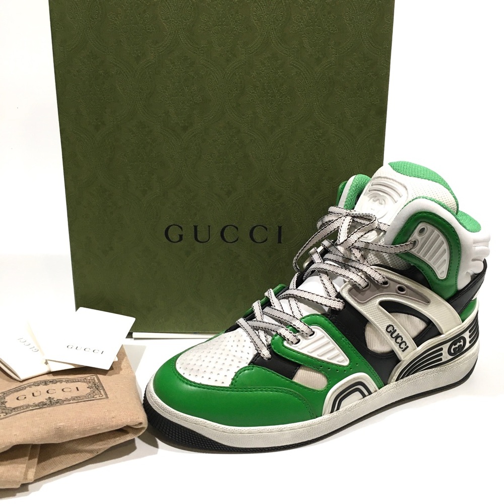 GUCCI Basket High Top Basketball Sneakers -White Green Black -Men’s US 8.5 -NEW